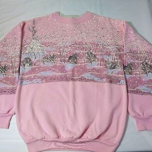 Vintage pink snow bunny crewneck sweater